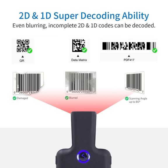 HC101D  2D Bluetooth Barcode Scanner Wireless Back Clip Phone Barcode Reader, Spec: Side