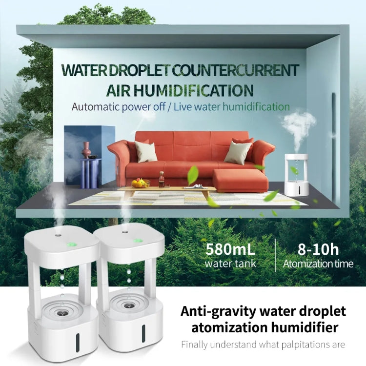580ml Anti-gravity Humidifier Water Droplet Backflow Atomizer Aromatherapy Machine(White Light)