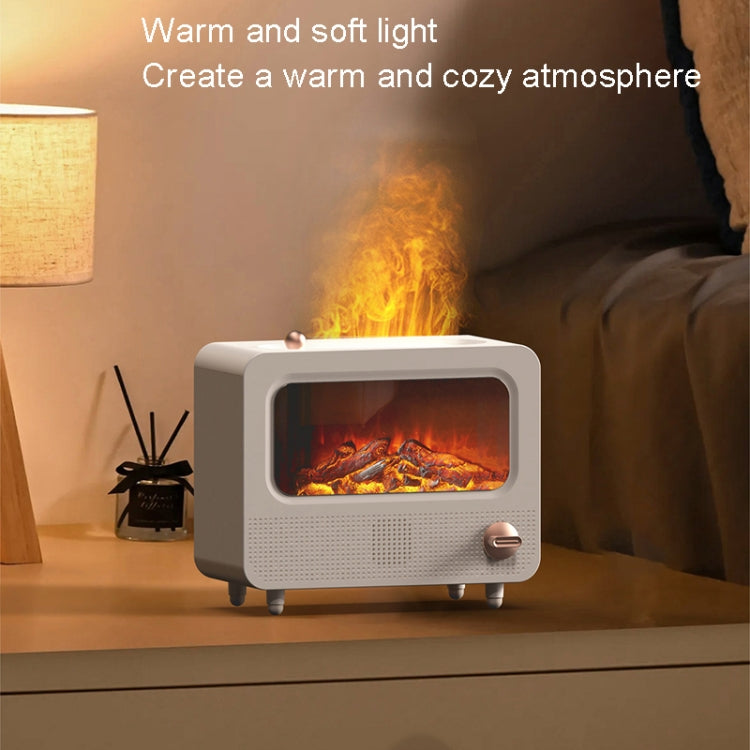 USB White Noise Simulation Flame Fire Furnace Aromatherapy Machine Indoor Large Spray Measurement Humidifier(Black)
