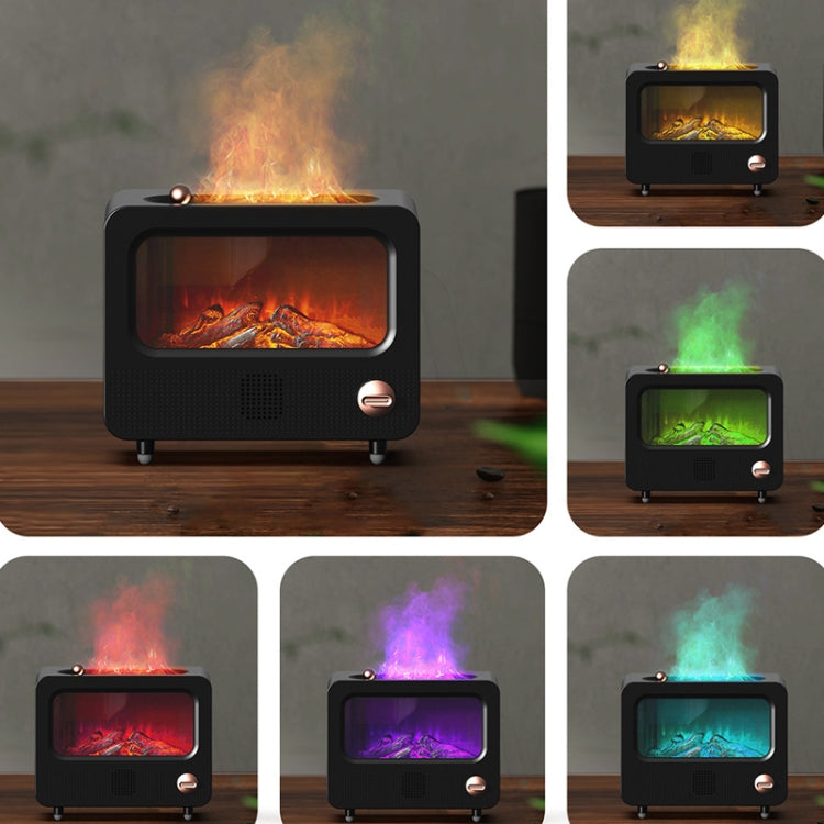 USB White Noise Simulation Flame Fire Furnace Aromatherapy Machine Indoor Large Spray Measurement Humidifier(Black)