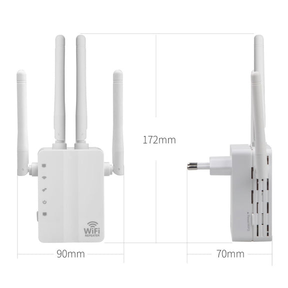 5G/2.4G 1200Mbps WiFi Range Extender WiFi Repeater With 2 Ethernet Ports US Plug Black