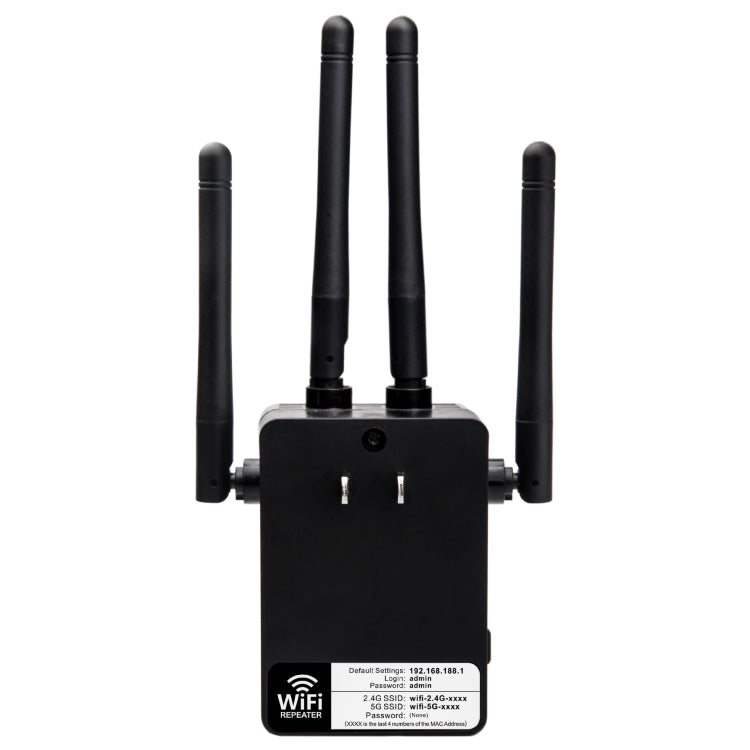 5G/2.4G 1200Mbps WiFi Range Extender WiFi Repeater With 2 Ethernet Ports US Plug Black