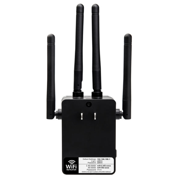 5G/2.4G 1200Mbps WiFi Range Extender WiFi Repeater With 2 Ethernet Ports US Plug Black