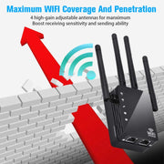 5G/2.4G 1200Mbps WiFi Range Extender WiFi Repeater With 2 Ethernet Ports US Plug Black