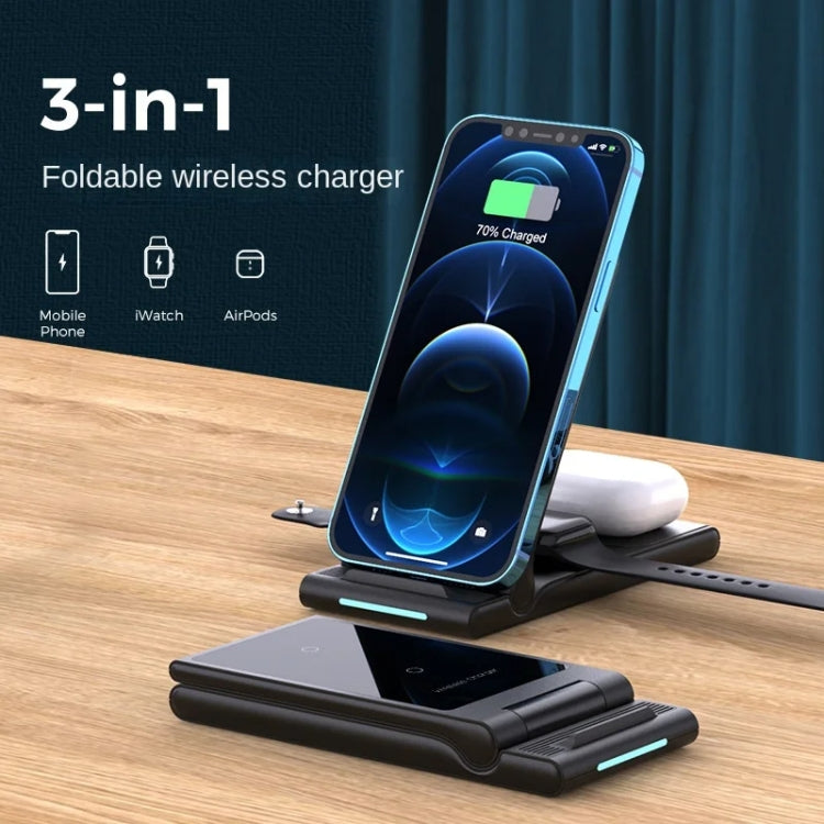 15W 3-in-1 Foldable Portable Multifunctional Stand Wireless Charger(Black)