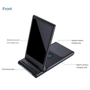 15W 3-in-1 Foldable Portable Multifunctional Stand Wireless Charger(Black)