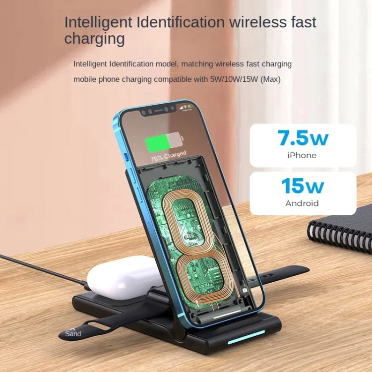 15W 3-in-1 Foldable Portable Multifunctional Stand Wireless Charger(Black)