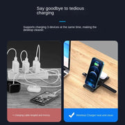 15W 3-in-1 Foldable Portable Multifunctional Stand Wireless Charger(Black)