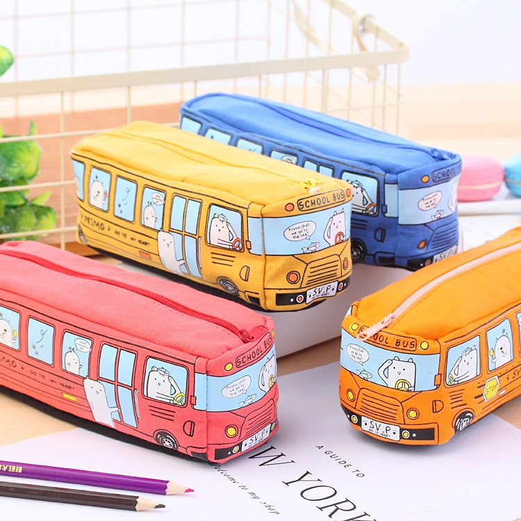 Cartoon Bus Student Stationery Pencil Case Large Capacity Canvas Stationery Box(Yellow)