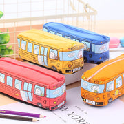 Cartoon Bus Student Stationery Pencil Case Large Capacity Canvas Stationery Box(Yellow)