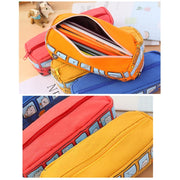 Cartoon Bus Student Stationery Pencil Case Large Capacity Canvas Stationery Box(Yellow)