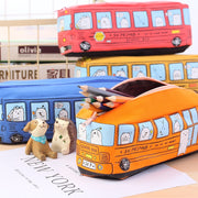 Cartoon Bus Student Stationery Pencil Case Large Capacity Canvas Stationery Box(Yellow)