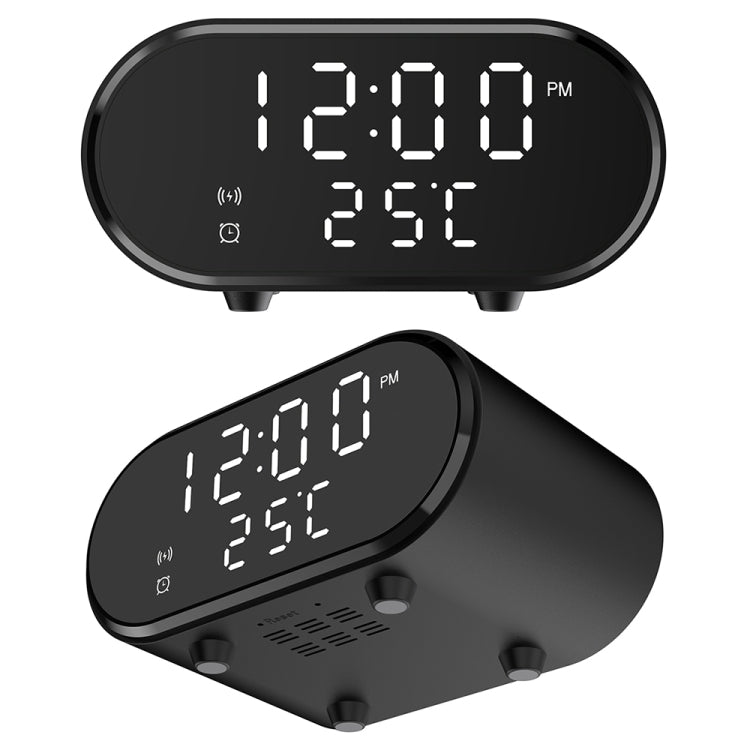 15W LED Mirror Wireless Charger Desktop Multifunctional Mini Clock(Black)