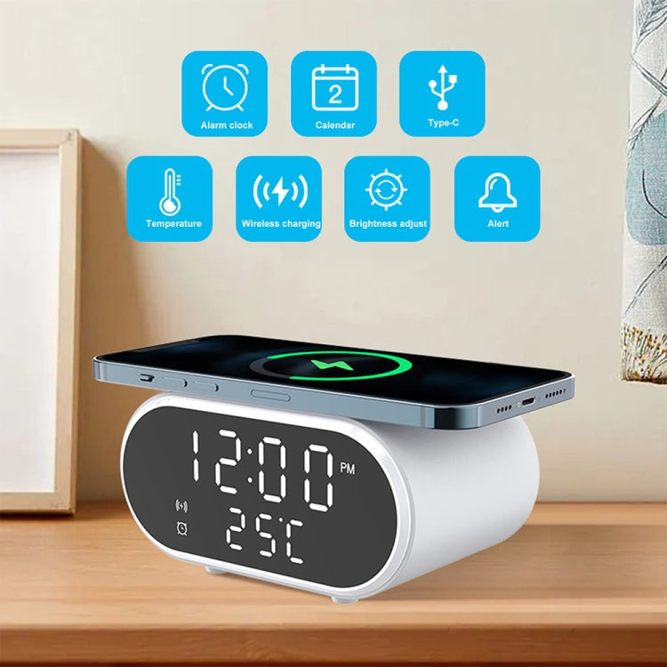 15W LED Mirror Wireless Charger Desktop Multifunctional Mini Clock(White)