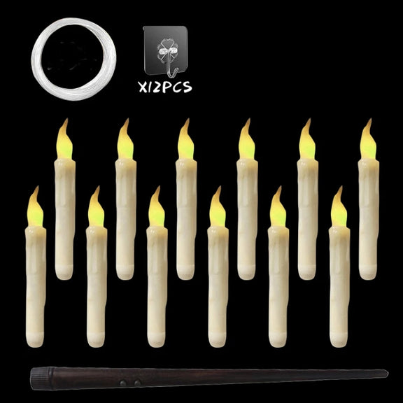 12pcs /Set LED Floating Candles Lights With Remote Control Christmas Halloween Decoration, Style: Glossy Magic Wand(Yellow Flash)