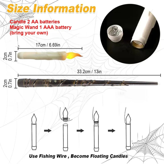 12pcs /Set LED Floating Candles Lights With Remote Control Christmas Halloween Decoration, Style: Glossy Magic Wand(Yellow Flash)