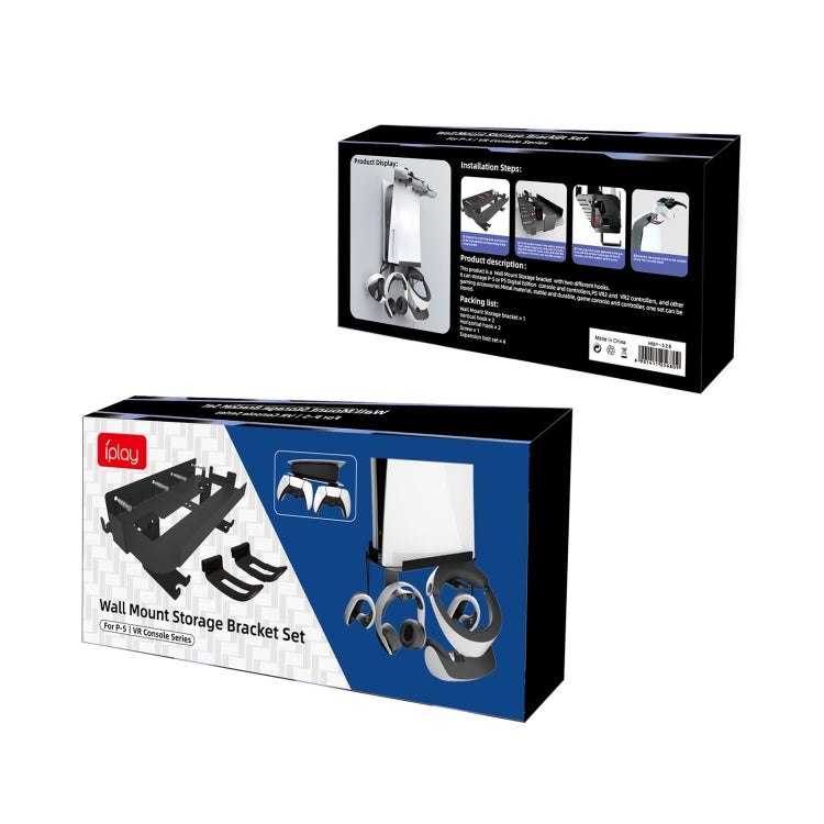 For PS5 Console iplay Wall-mounted Bracket Can Store Controllers/VR Glasses/Headphones(Black)