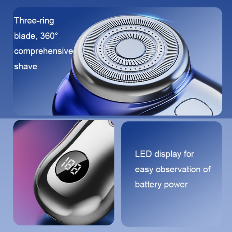 Three-Ring Knife Mesh Electric Men Shaver Travel Portable Mini Shaver, Color: Digital Display Silver
