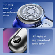 Three-Ring Knife Mesh Electric Men Shaver Travel Portable Mini Shaver, Color: Digital Display Silver