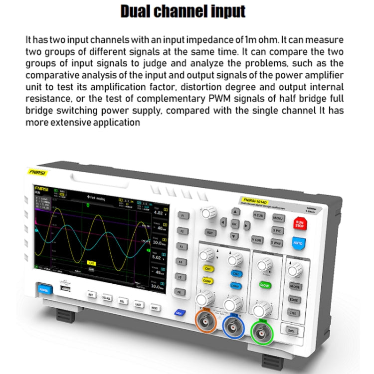 FNIRSI 2 In 1 Dual-Channel 100M Bandwidth Digital Oscilloscope 1GS Sampling Signal Generator, EU Plug 1014D