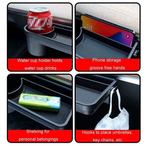 For Tesla Model 3/Y Front Passenger Glove Box Water Cup Holder Storage Box(Black)