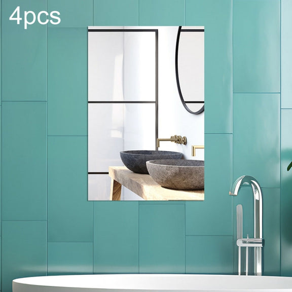 4pcs 30cm x  20cm Right Angle Models Rectangle Acrylic Mirror Stereo Wall Stickers(Silver)