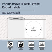 For Phomemo M110 / M200 180pcs /Roll 40x40mm Round Self-Adhesive Thermal Labels