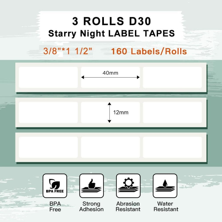 For Phomemo D30 3rolls /Pack 12 X 40mm Stars Thermal Labels
