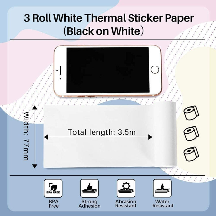 For Phomemo M03 Series 3rolls /Pack 80mmx3.5m 10 Years Thermal Self-adhesive Black on White Printing Paper