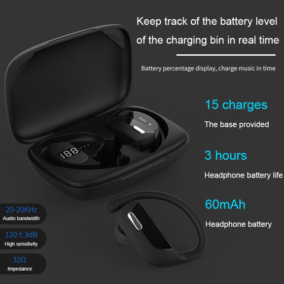TWS Ear-mounted Noise Reduction LED Dual-battery Display Bluetooth Earphones(T16 Blue)