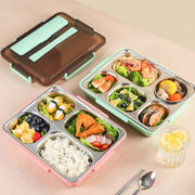 304 Stainless Steel Lunch Box Leakproof Insulated Student Dormitory Bento Box, Spec: 4 Grid Pink