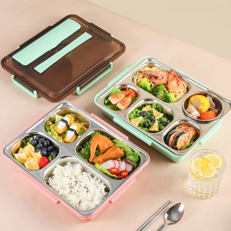 304 Stainless Steel Lunch Box Leakproof Insulated Student Dormitory Bento Box, Spec: 4 Grid Pink