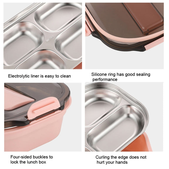 304 Stainless Steel Lunch Box Leakproof Insulated Student Dormitory Bento Box, Spec: 4 Grid Pink