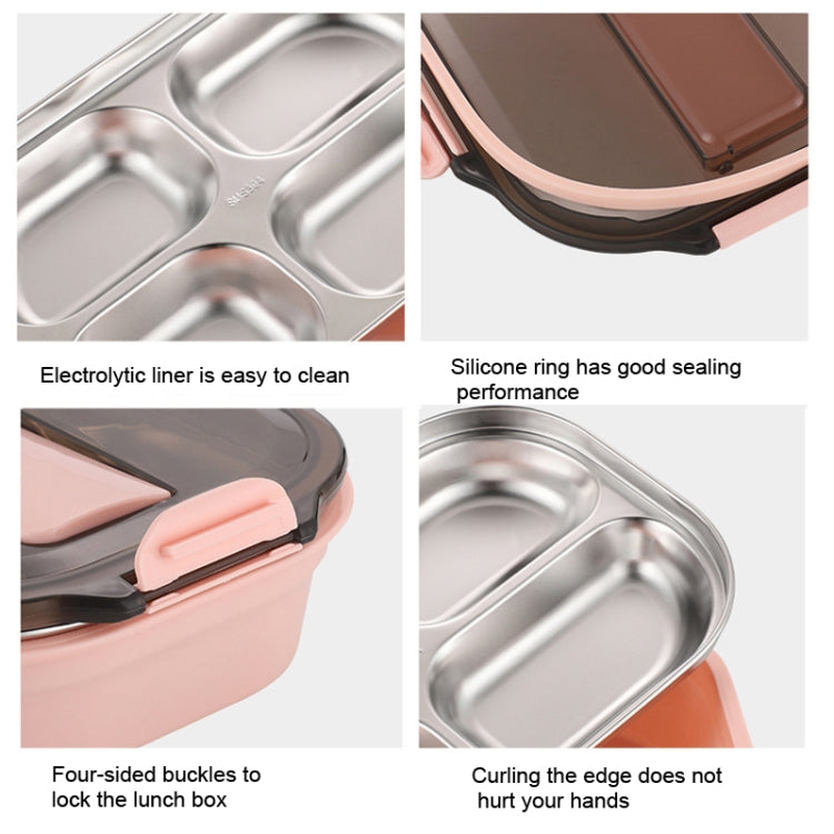 304 Stainless Steel Lunch Box Leakproof Insulated Student Dormitory Bento Box, Spec: 4 Grid Pink