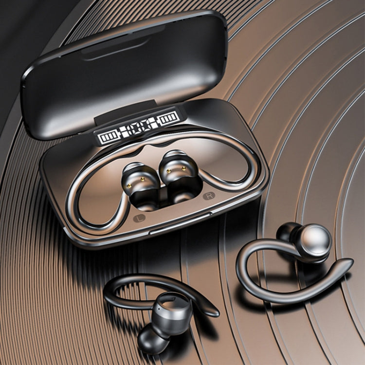 TWS Ear-Mounted LED Digital Display Noise Reduction Bluetooth Earphones With Power Bank Function(Black)