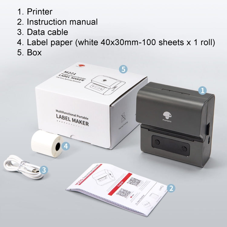 Phomemo M221 Thermal Wireless Label Printer Barcode Bluetooth Label Maker(White)
