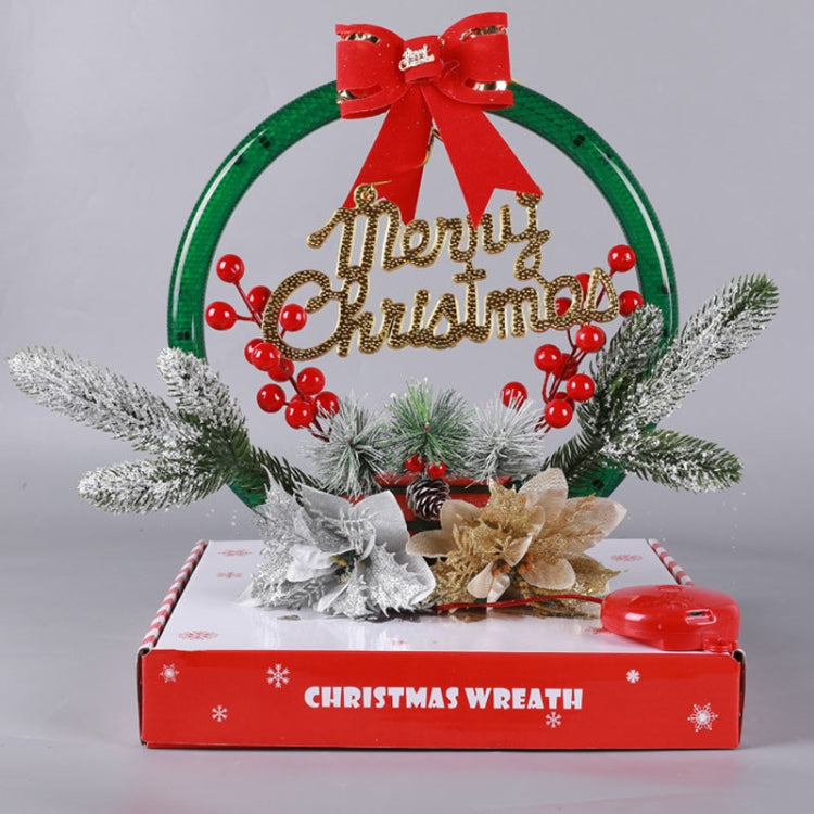 Christmas Wreath Timing Lighting Lights Door Decorations Pine Needle Ornaments Showcase(Golden Flower)