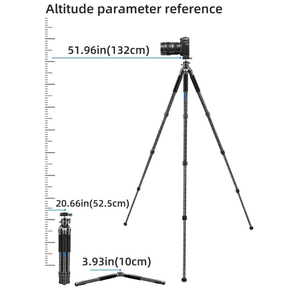 BEXIN RC254 Carbon Fiber Portable Folding Tripod SLR Camera Low Gravity Center Gimbal Photography Bracket