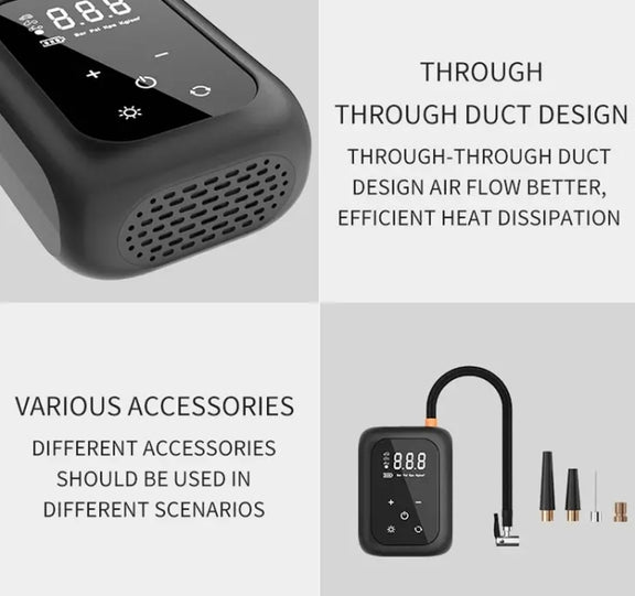 Multifunctional Portable Car Electric Wireless Tire Inflator Pump(Touch Screen Button)