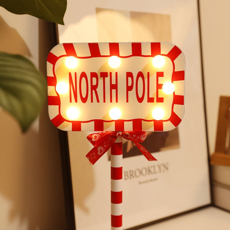 Christmas Street Sign STOP Decorative Lights Wooden Window Atmosphere LED Lights, Style:  NORTH POLE