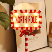 Christmas Street Sign STOP Decorative Lights Wooden Window Atmosphere LED Lights, Style:  NORTH POLE