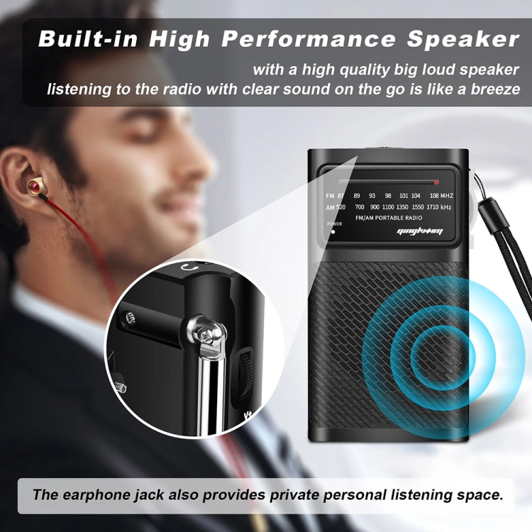 J-180 Portable Pointer FM/AM Two-Band Radios With Carrying Clip, Style: Regular Version(Black)