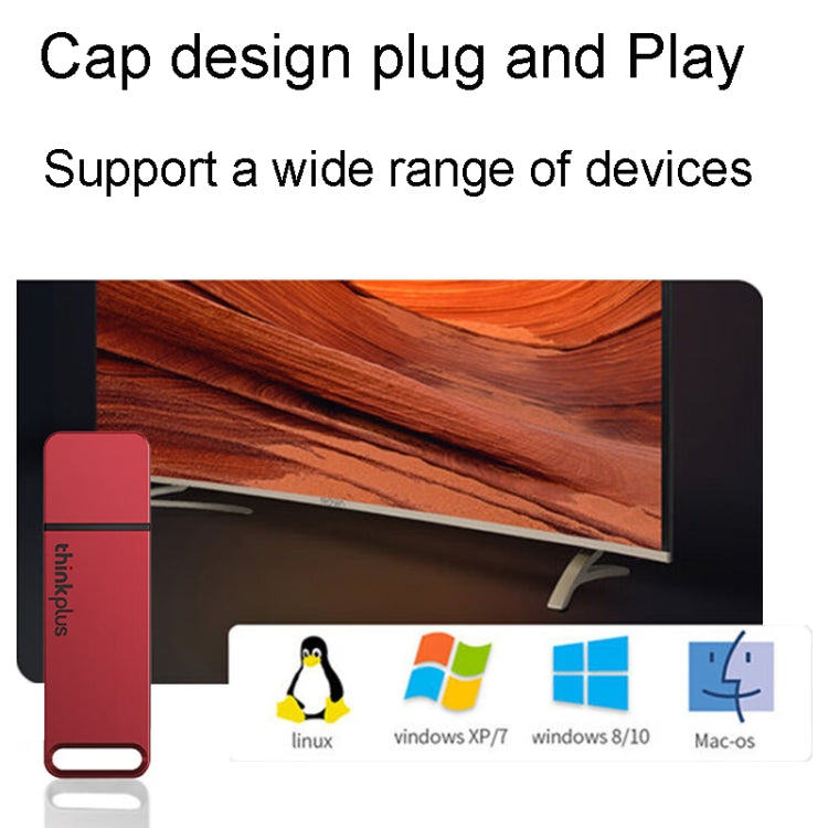 Lenovo Thinkplus TU100 USB3.1 High Speed Flash Drive Mini USB Memory Disk With Metal Plug And Cap, Capacity: 128G(Red)