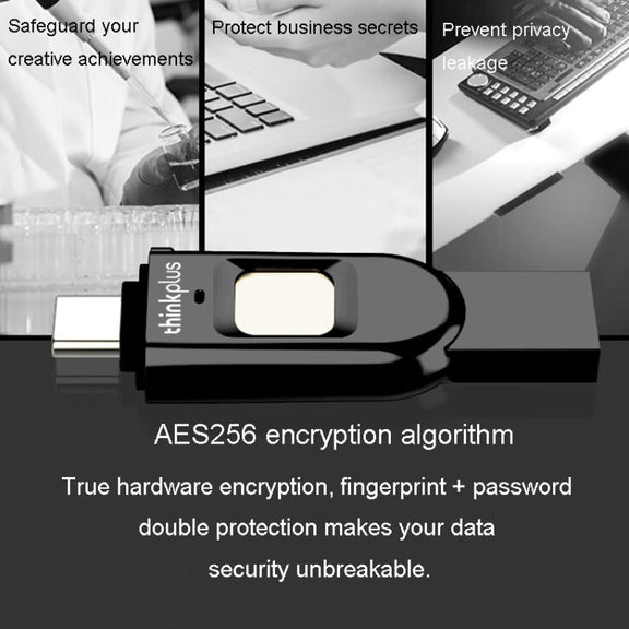 Lenovo Thinkplus TFU301 Dual Interface Type-C+USB Fingerprint Encrypted USB Flash Drive, Capacity: 256G