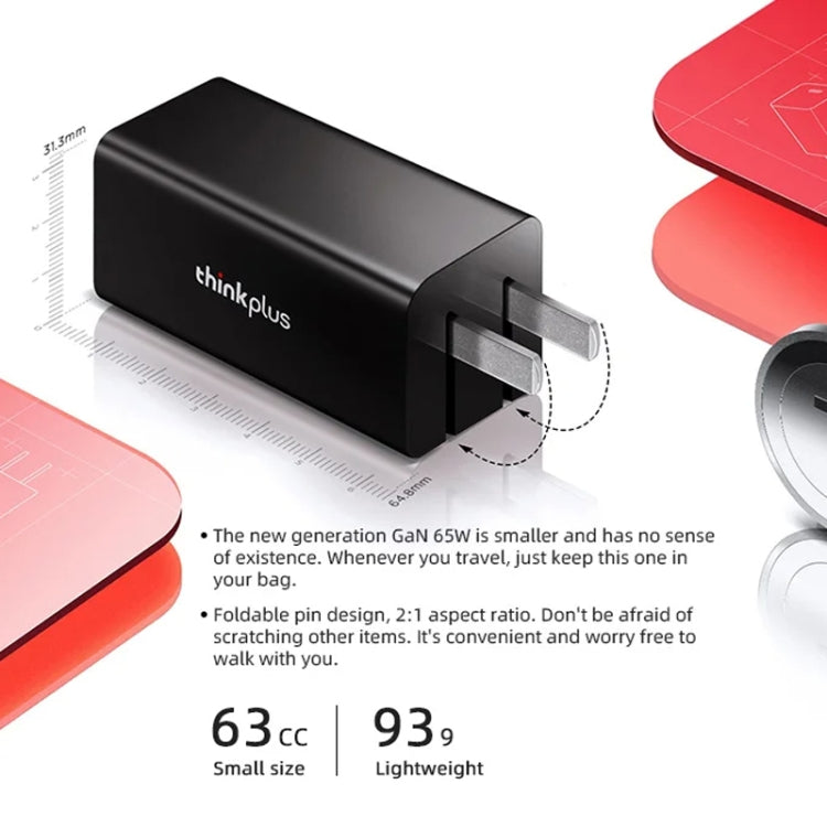 Lenovo Thinkplus GaN 65W PD3.0 QC3.0 Fast Charger Power Adapter For Notebook Mobile Phone���CN Plug(Red)