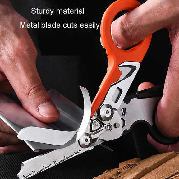 Multifunctional Outdoor First Aid Equipment Foldable Gadget Scissors(Black And Orange)
