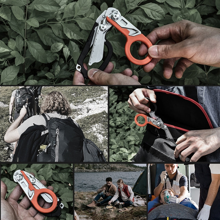 Multifunctional Outdoor First Aid Equipment Foldable Gadget Scissors(Black And Orange)