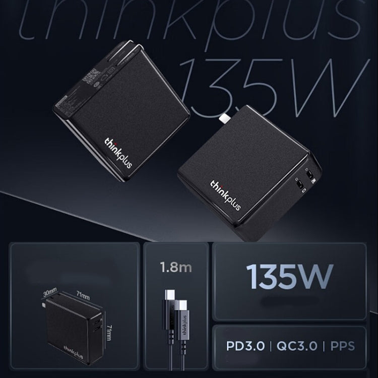 Lenovo Thinkplus 135W GaN Dual USB-C/Type-C Port Power Adapter Fast Charger