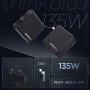 Lenovo Thinkplus 135W GaN Dual USB-C/Type-C Port Power Adapter Fast Charger