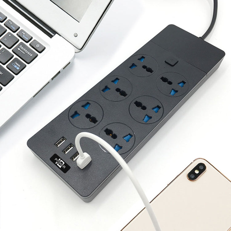 TB-T12 3000W 2m 4-USB Ports + 6-Jacks Multifunctional Flame-Retardant Socket With Switch(EU Plug)